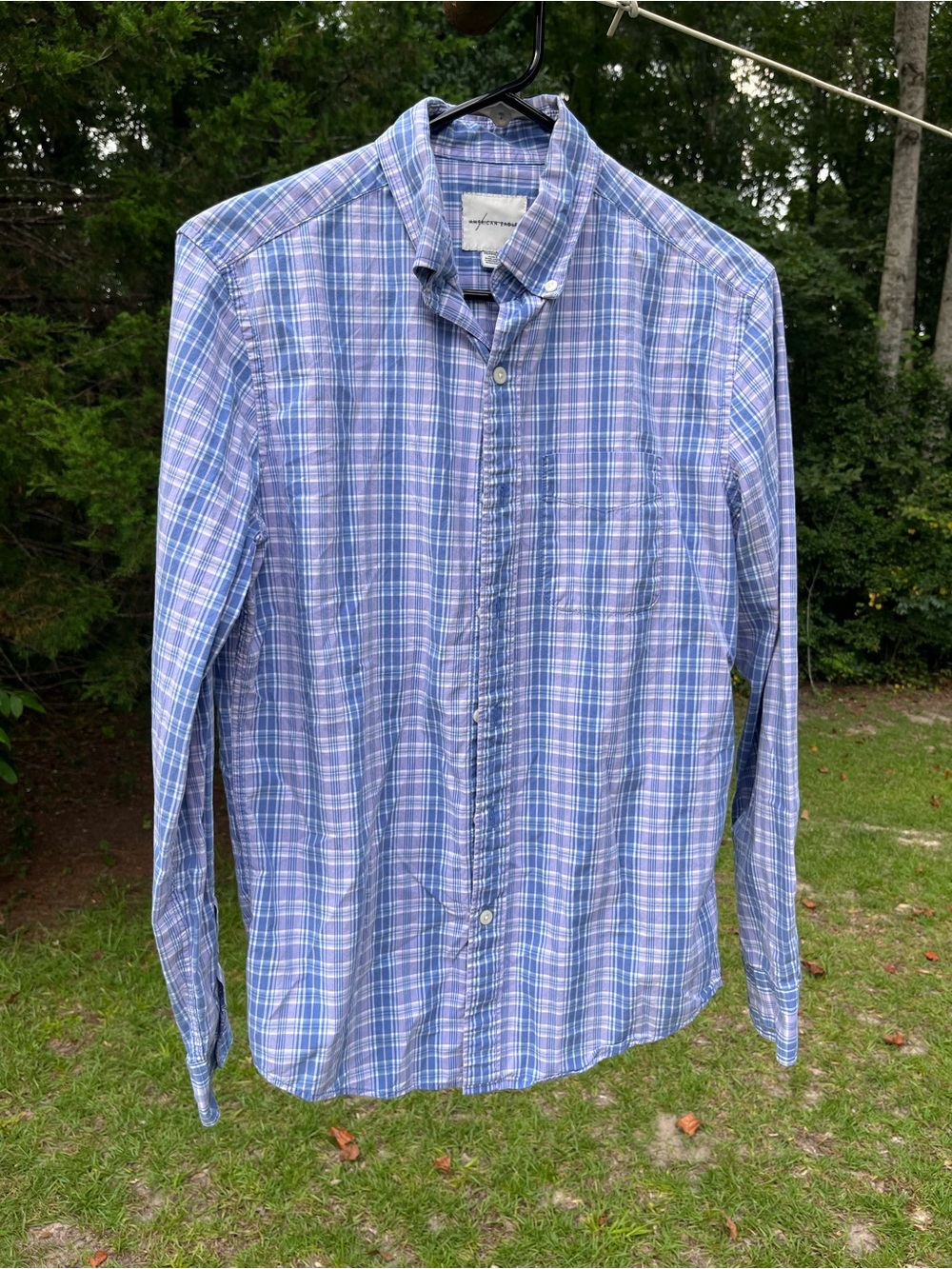 American Eagle Outfitters Blue and light pink Plaid Button-Down Shirt